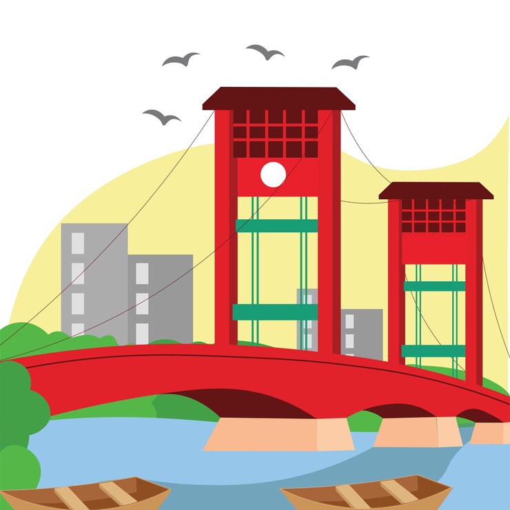 Vector ampera red bridge palembang icon