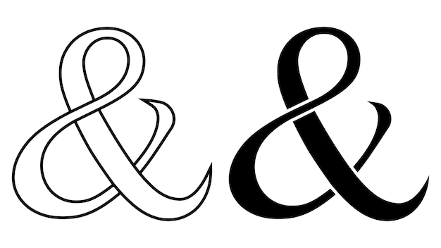 Vector ampersand glyph special symbol denoting conjunction and ampersand calligraphy symbol