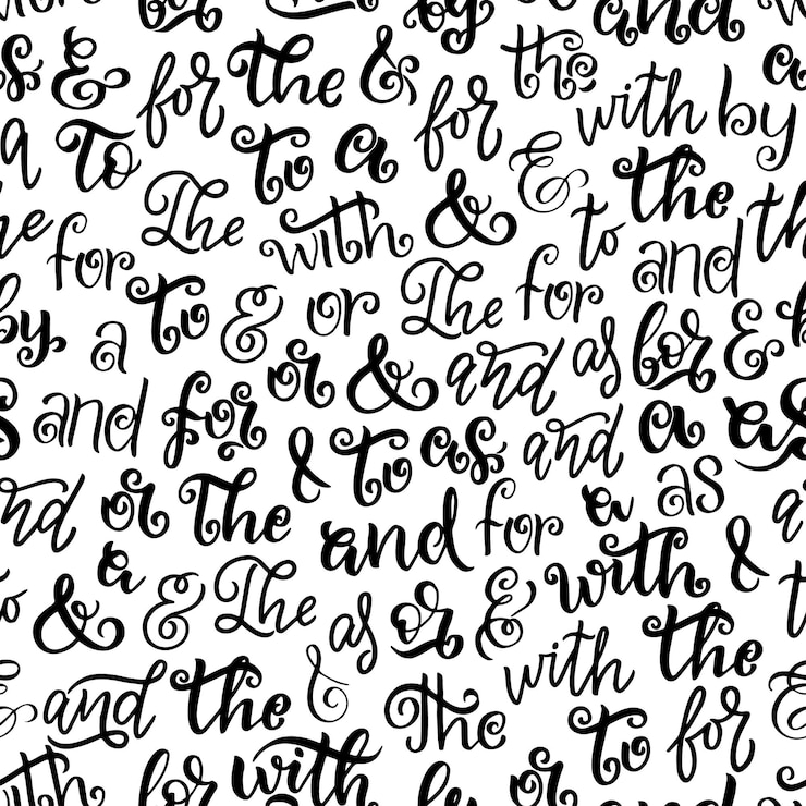 Vector ampersands prepositions lettering seamless pattern