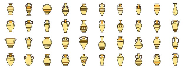 Vector amphora icons set vector color line