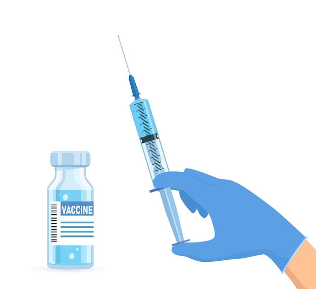 Ampoule and syringe with medicament. Coronavirus covid 19 vaccination concept. Injection syringe needles. Medical equipment. Healthcare, hospital and medical diagnostics.