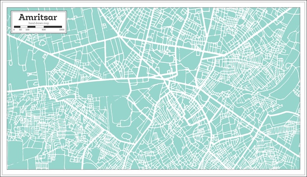 Vector amritsar india stadsplattegrond in retro stijl. overzicht kaart. vectorillustratie.