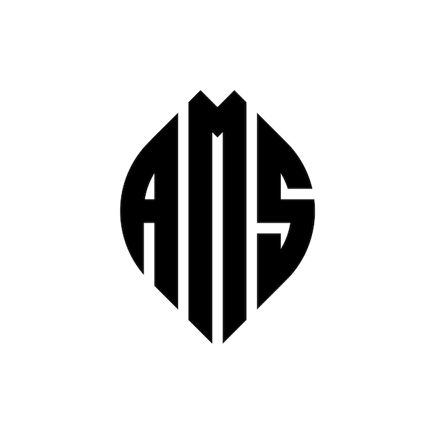 Дизайн логотипа ams круговой буквы с формой круга и эллипса ams эллипсовые буквы с типографическим стилем три инициалы образуют логотип круга ams круговая эмблема абстрактная монограмма письмо марка вектор