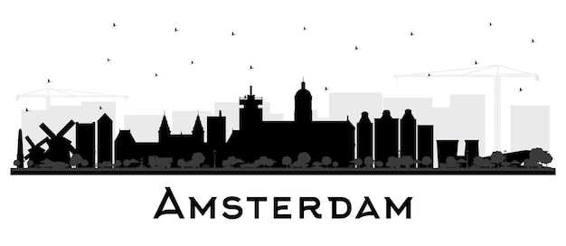 Amsterdam holland city skyline silhouette with black buildings isolated on white