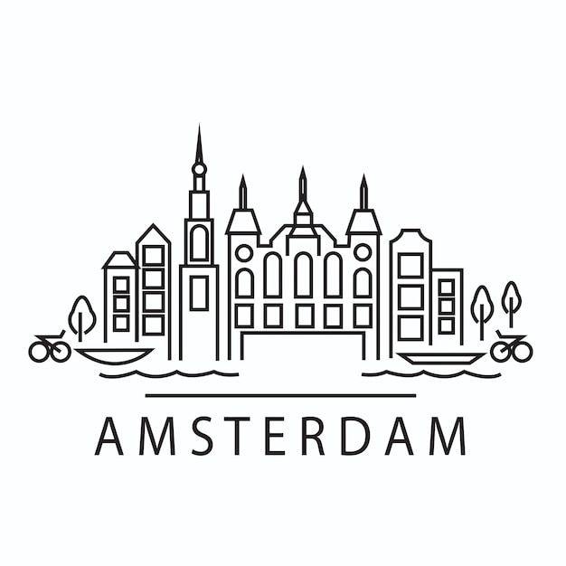 Vector amsterdam line art city scene