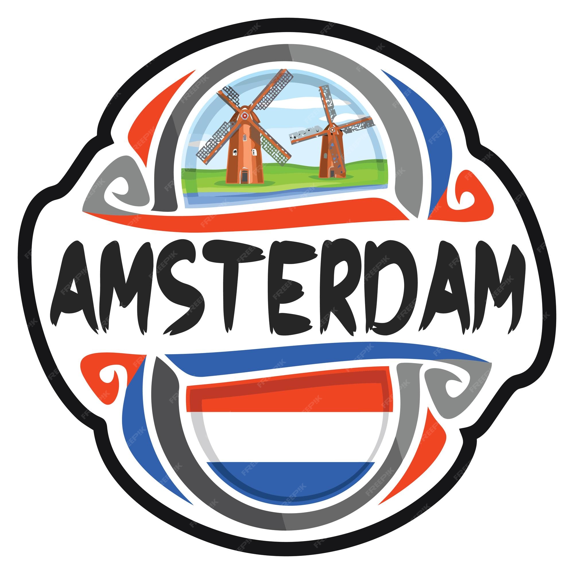 verticaal Ruilhandel Tochi boom Premium Vector | Amsterdam netherlands flag travel souvenir sticker skyline  landmark logo badge stamp seal emblem eps