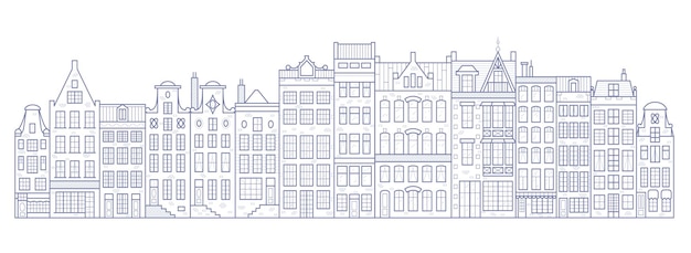 Vecchie case di amsterdam edifici del canale olandese nei paesi bassi outline illustration