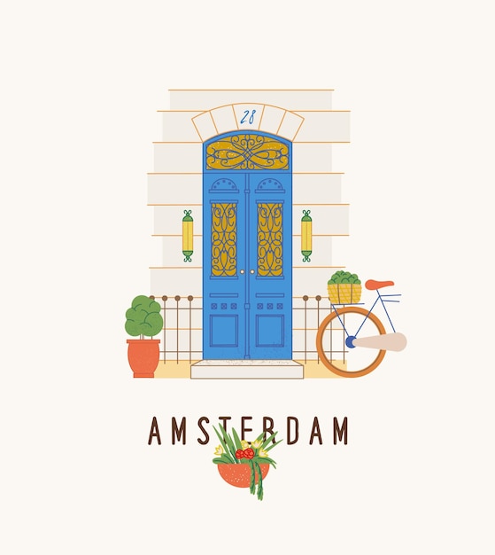 Vector amsterdamcity beautiful doors exterior