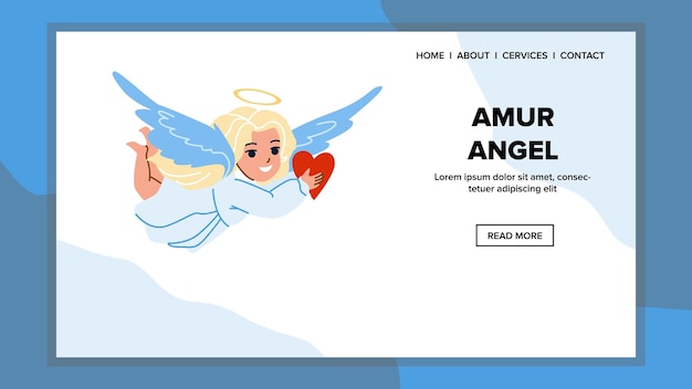 Amur angel girl bambino che vola con il vettore del cuore