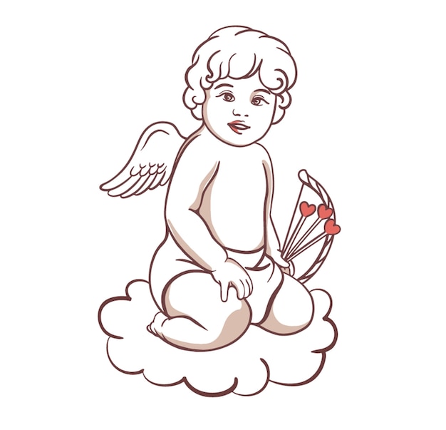 Amur cupido engel kind baby met pijlen en boog Valentijnsdag sjabloon Vintage kaart Clipart