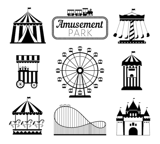 Vector amusement park black elements set