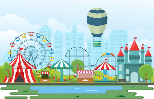 Парк развлечений Цирк Карнавальный фестиваль Fun Fair Пейзаж Иллюстрация