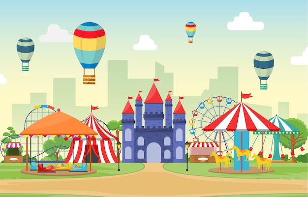 Amusement park circus carnival festival fun fair landscape illustration