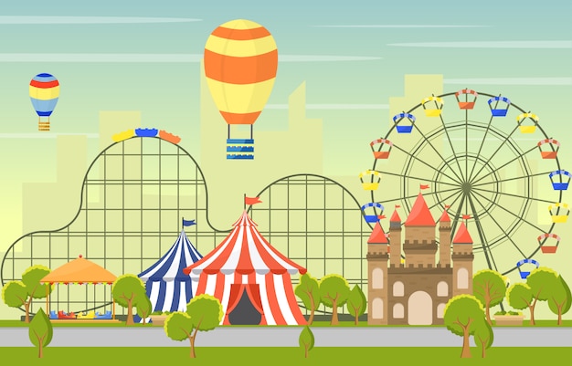 Парк развлечений Цирк Карнавальный фестиваль Fun Fair Пейзаж Иллюстрация
