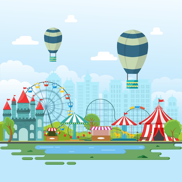 Парк развлечений Цирк Карнавальный фестиваль Fun Fair Пейзаж Иллюстрация