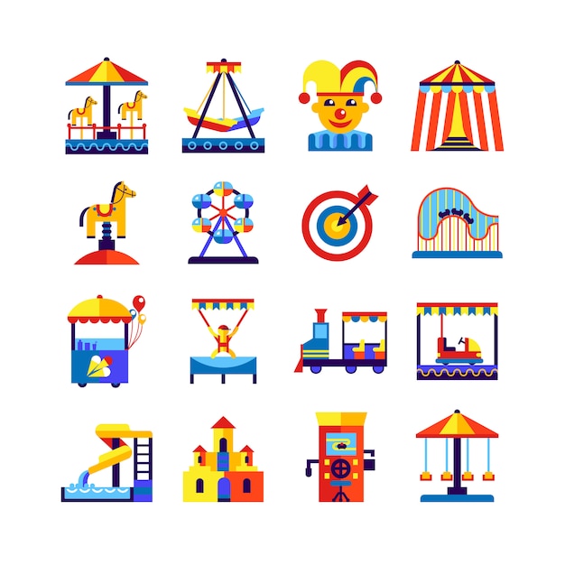 Amusement park icons set