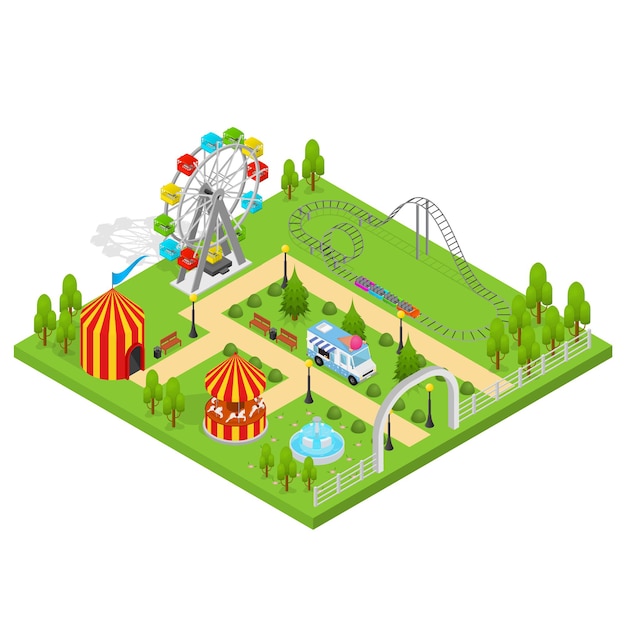 Amusement Park Isometric View Design Element for Urban Landscape