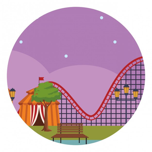 Vector amusement park at night