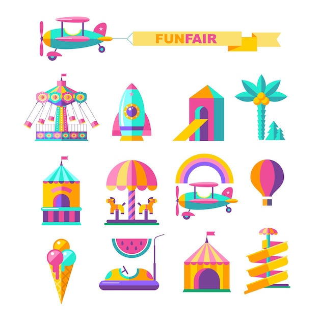 Amusement Park, rides. Vector illustration.