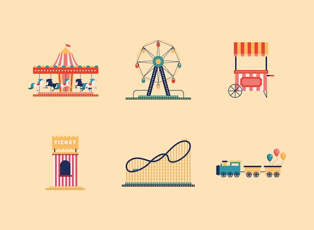 Vector amusement park six icons