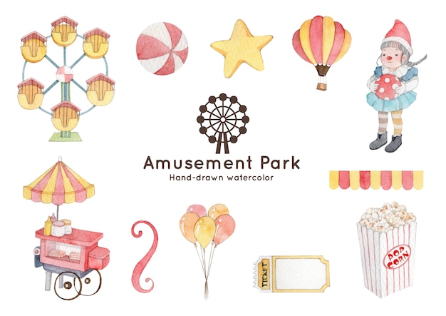 Vector amusement park theme watercolor illustration