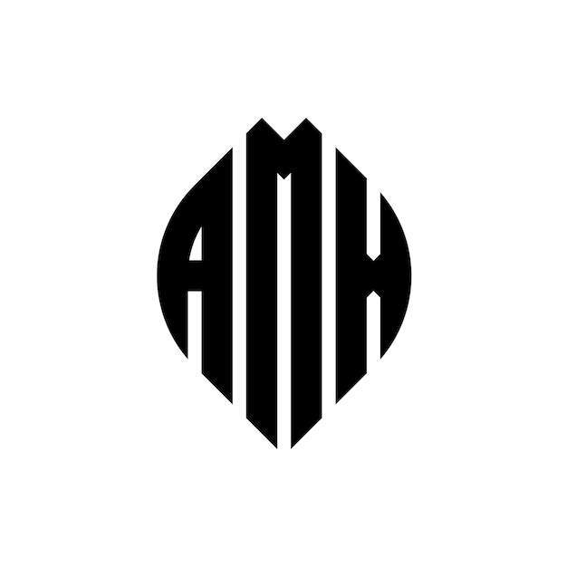 Vettore design del logo amx a lettere circolari con forma di cerchio e ellisse amx lettere ellissi con stile tipografico le tre iniziali formano un logo circolare amx emblema circolare monogramma astratto lettera mark vettore