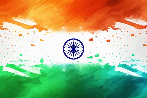 벡터 수채화 브러시 아트워크 스타일로 인도 국기를 추상화한 그림