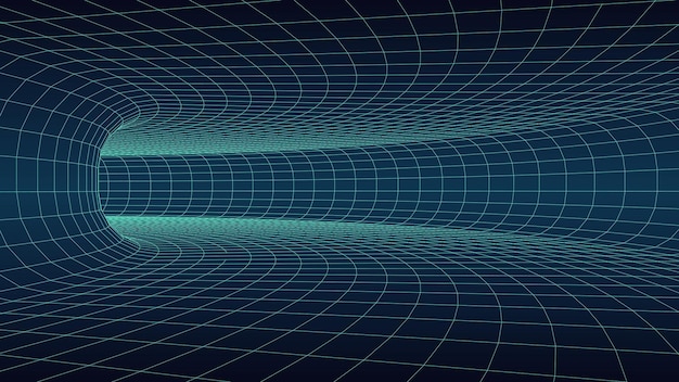 메쉬 구조의 추상 터널 터널 및 복도의 원근 파란색 3d 그리드 가상 현실 프레임워크