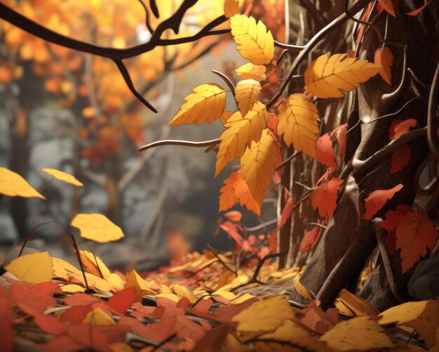 Вектор Анимированное изображение листьев на земле в лесу