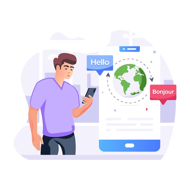 モバイル翻訳者の編集可能なフラットイラスト