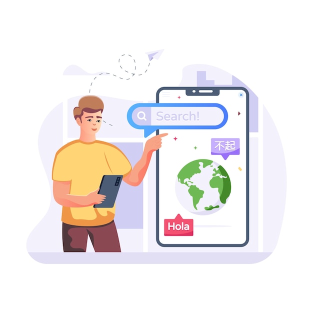 モバイル翻訳者の編集可能なフラットイラスト