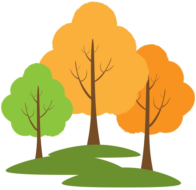 ベクトル 漫画風の秋の公園に色とりどりの葉を持つ3本の木があるイラスト