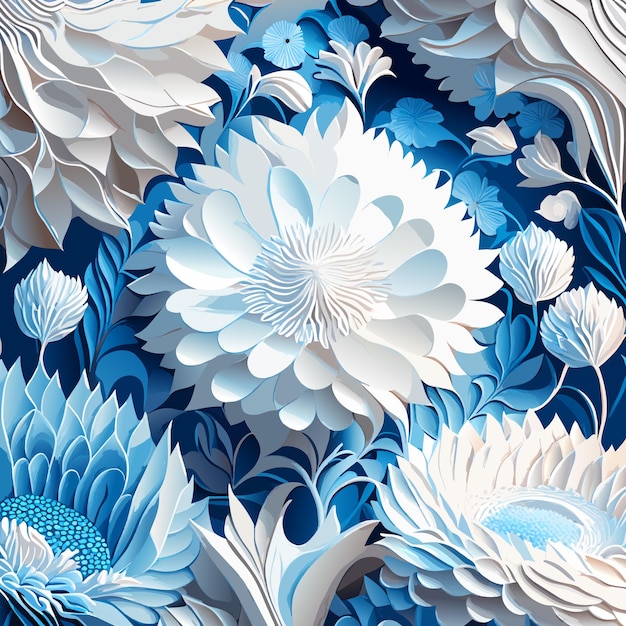 벡터 꿈 같은 색 과 파란색 의 꽃 을 그린 복잡 한 트 된 종이 미술 양식 의 일러스트레이션