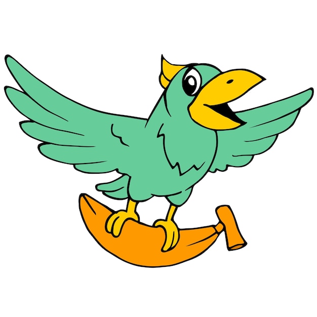 Старый попугай летел с бананом. мультфильм иллюстрация стикер талисман смайлик