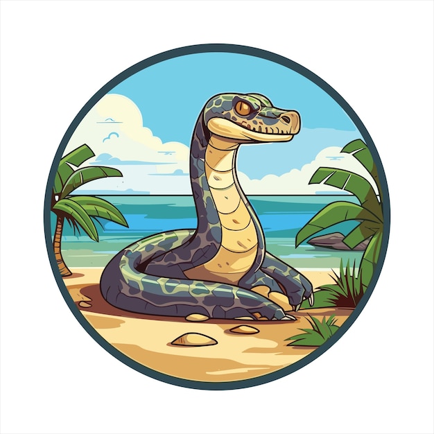 Anaconda cute funny cartoon kawaii colorful watercolor beach summer animal pet sticker illustration