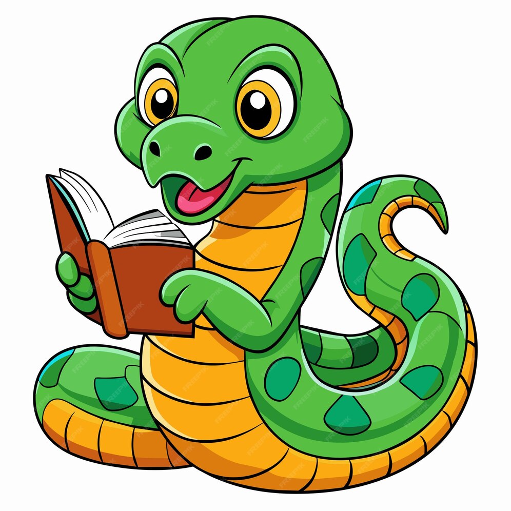 Premium Vector | Anaconda Snake learns vector kawaii