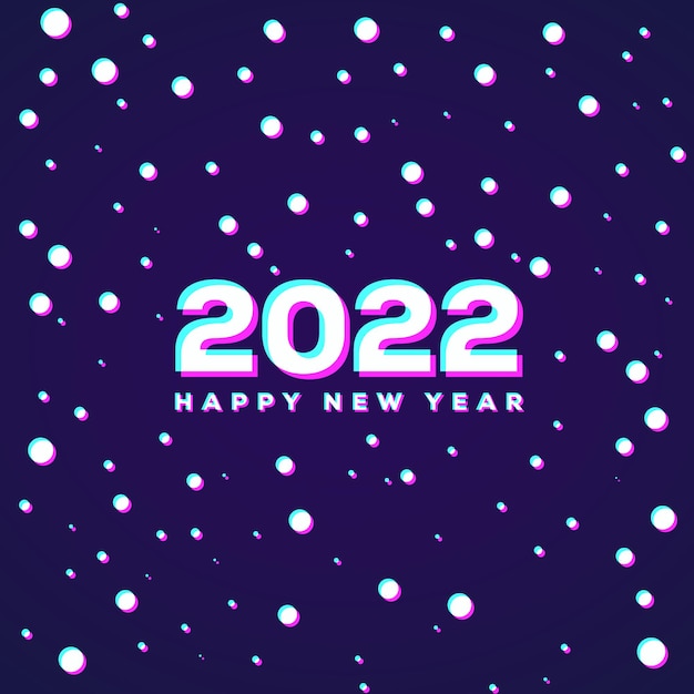 Vector anaglyph 3d effect snow falling reveals happy new year 2022 minimal background abstract
