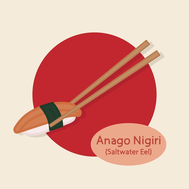 Анаго Нигири Суши с морским угрем японская еда нарисованная вручную векторная иллюстрация еды