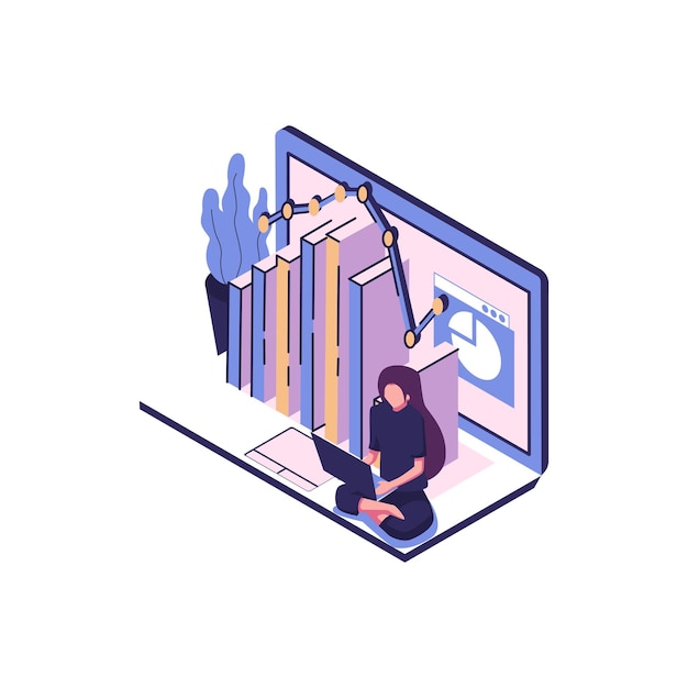 Analitycs and data flat style isometric vector illustration design