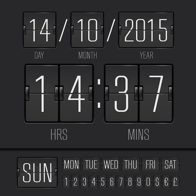 Vector analog black scoreboard digital week timer