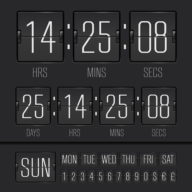 Vector analog black scoreboard digital week timer