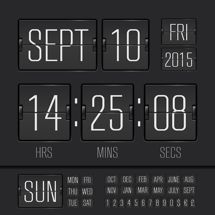 Vector analog black scoreboard digital week timer