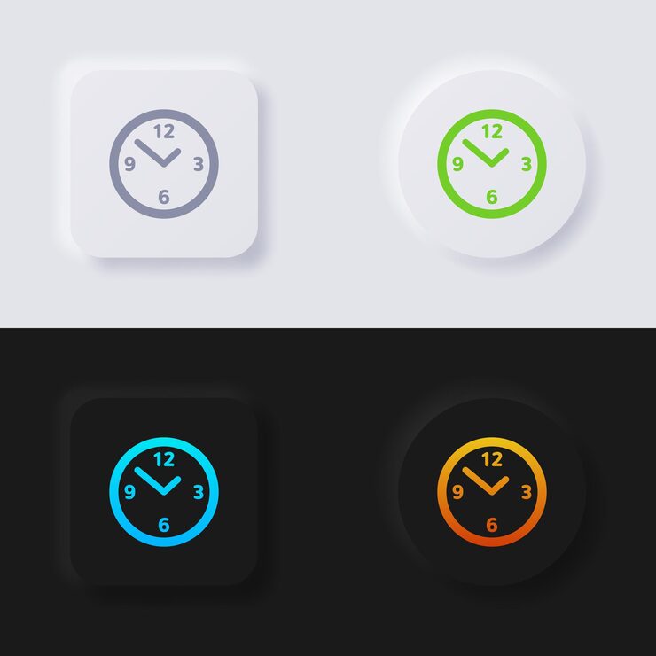 Vector analog clock icon set multicolor neumorphism button soft ui design for web design application ui and more button vector