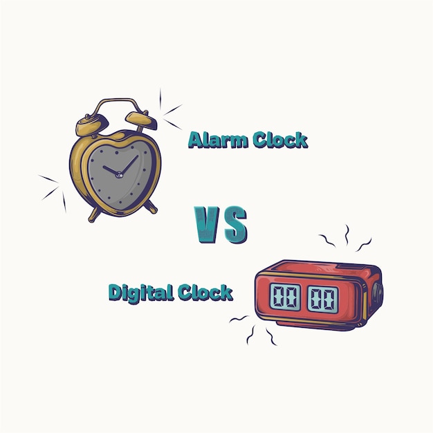 Vector analog clock vs breaker clock with valentines day theme