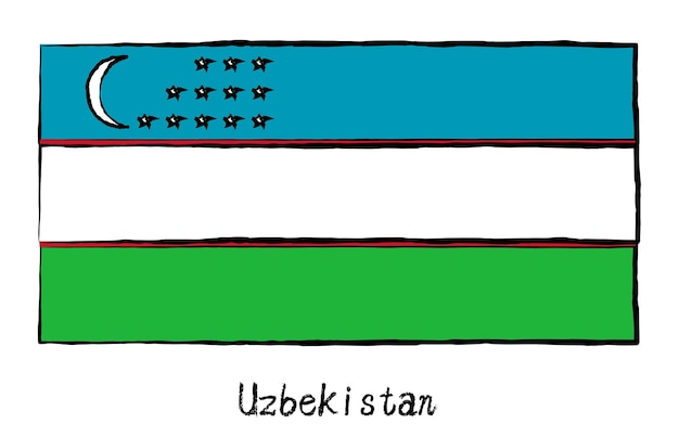 Analog handdrawn world flag Uzbekistan