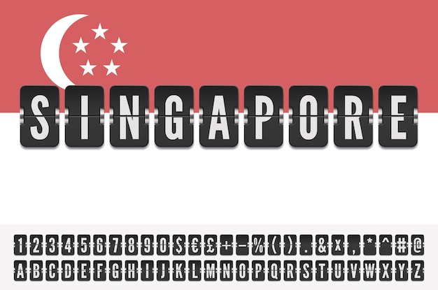 Analoge luchthavenflipboard met vluchtinformatie van vertrek in Azië Singapore met stadsvlag en volledig lettertype Vectorillustratie