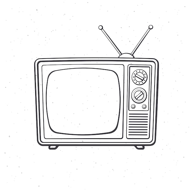 Vector analogue retro tv with antenna channel and signal selector outline vector illustration