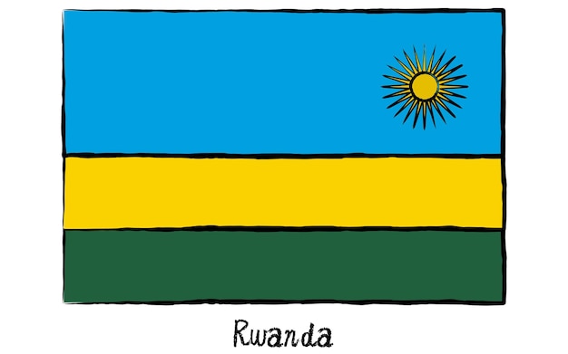 Analoog met de hand getekende wereldvlag van Rwanda