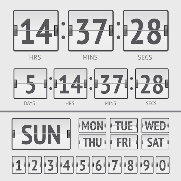 Analoog wit scorebord digitale weektimer. vector illustratie