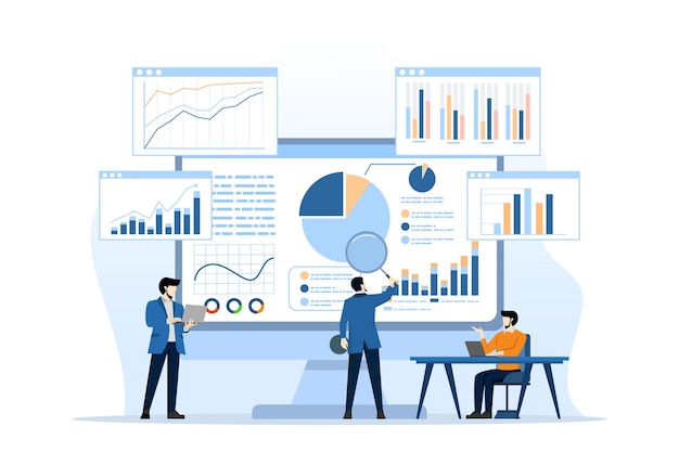 analyse en monitoringconcept met bedrijfsteam op het web rapportage dashboard monitoring